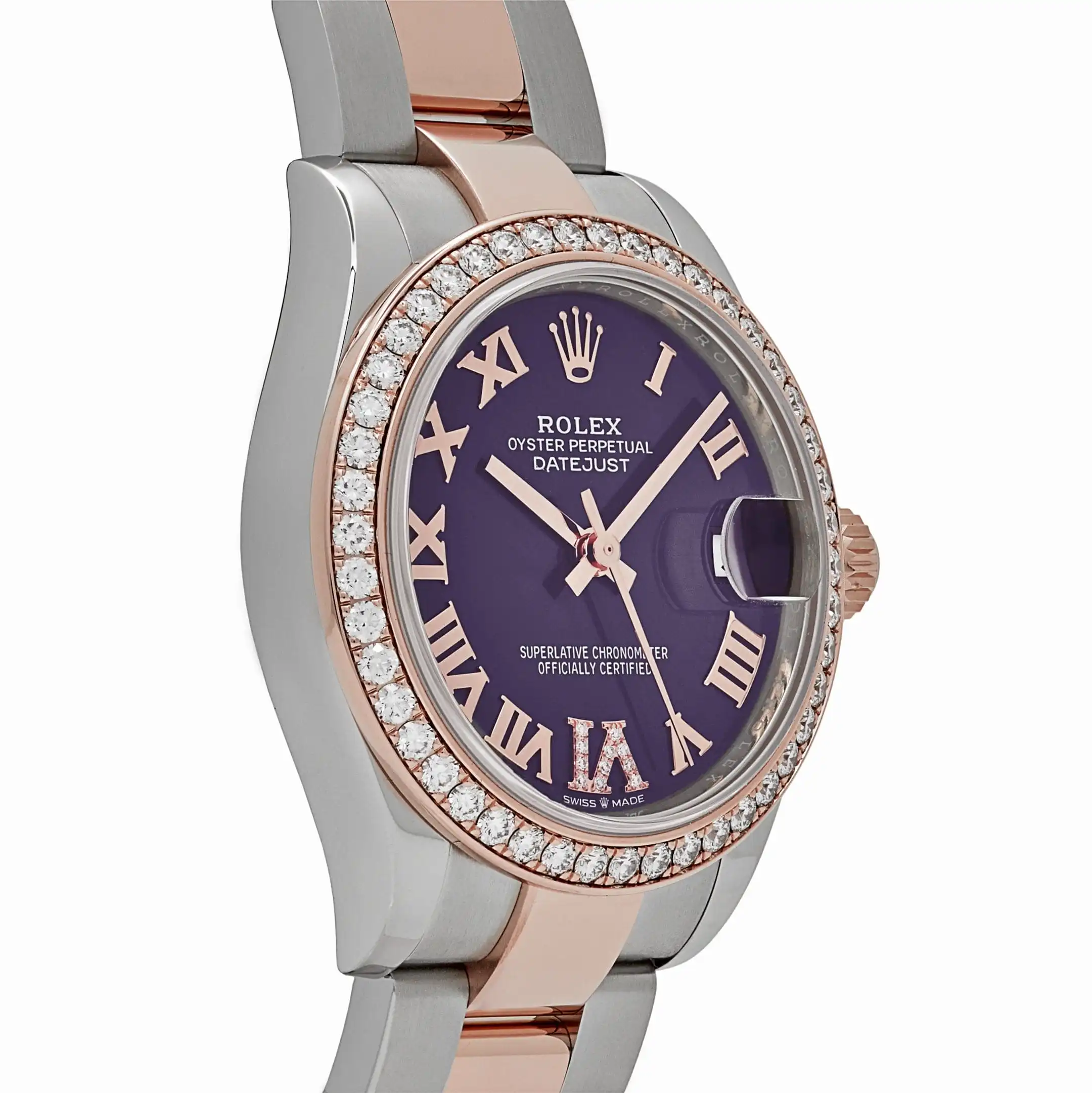 Rolex Datejust Replica 278381RBR ‘Ladies’ Stainless Steel Rose Gold Aubergine Purple Dial Diamond Bezel Oyster - Image 4