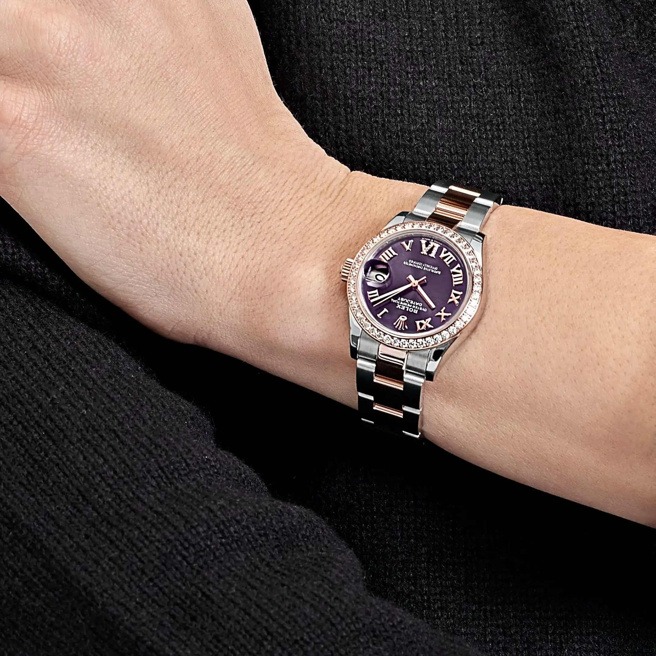 Rolex Datejust Replica 278381RBR ‘Ladies’ Stainless Steel Rose Gold Aubergine Purple Dial Diamond Bezel Oyster - Image 2