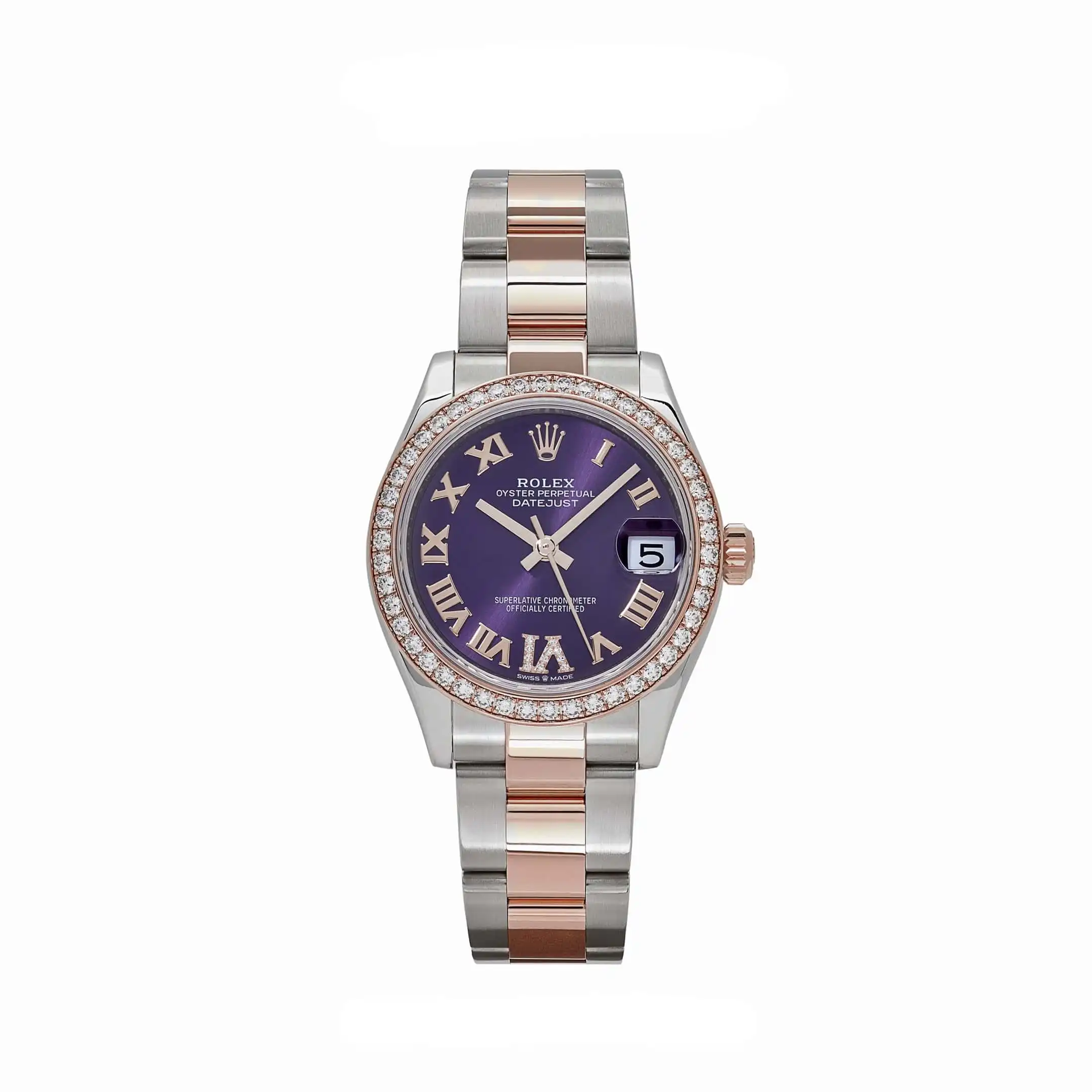Rolex Datejust Replica 278381RBR ‘Ladies’ Stainless Steel Rose Gold Aubergine Purple Dial Diamond Bezel Oyster