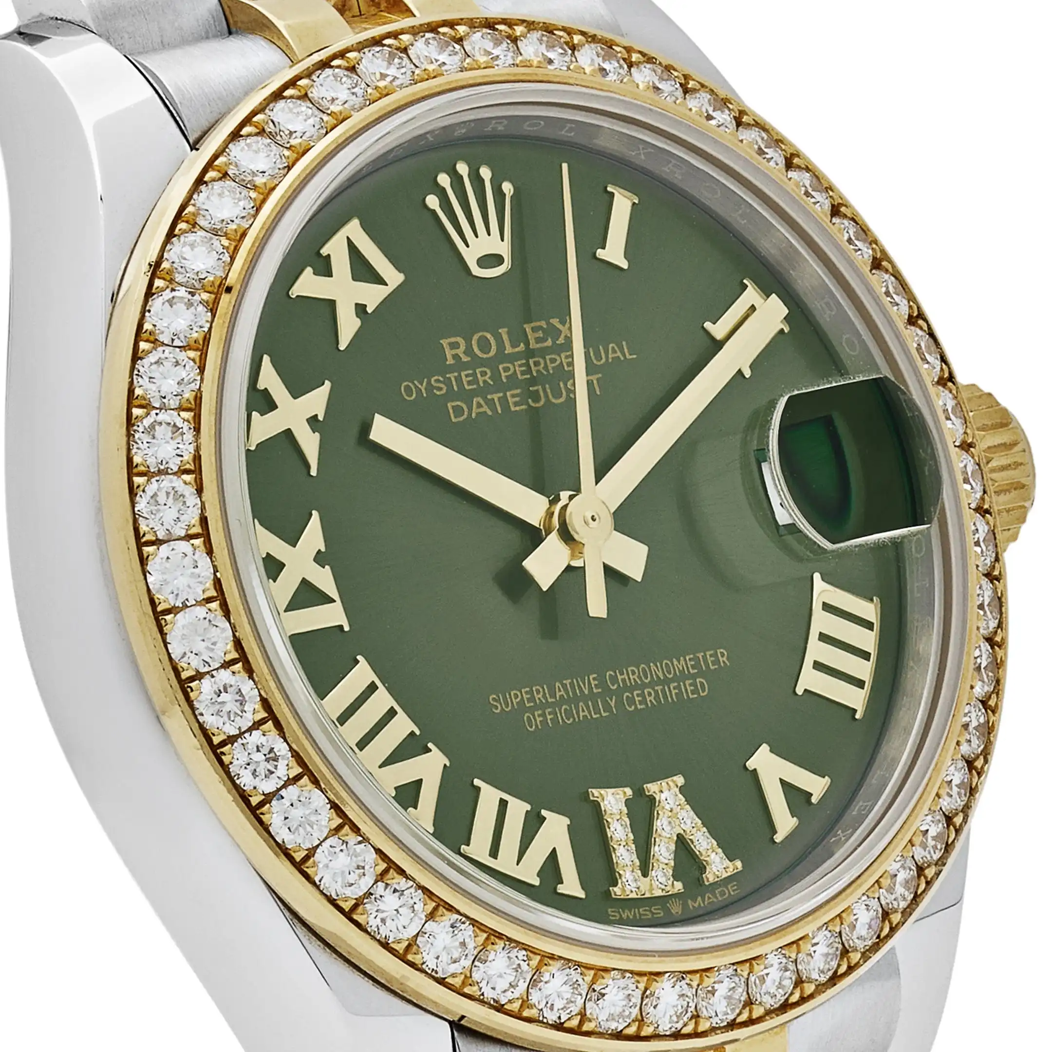 Rolex Datejust Replica 278383RBR ‘Ladies’ Yellow Gold Stainless Steel Green Roman Dial Diamond Bezel - Image 4