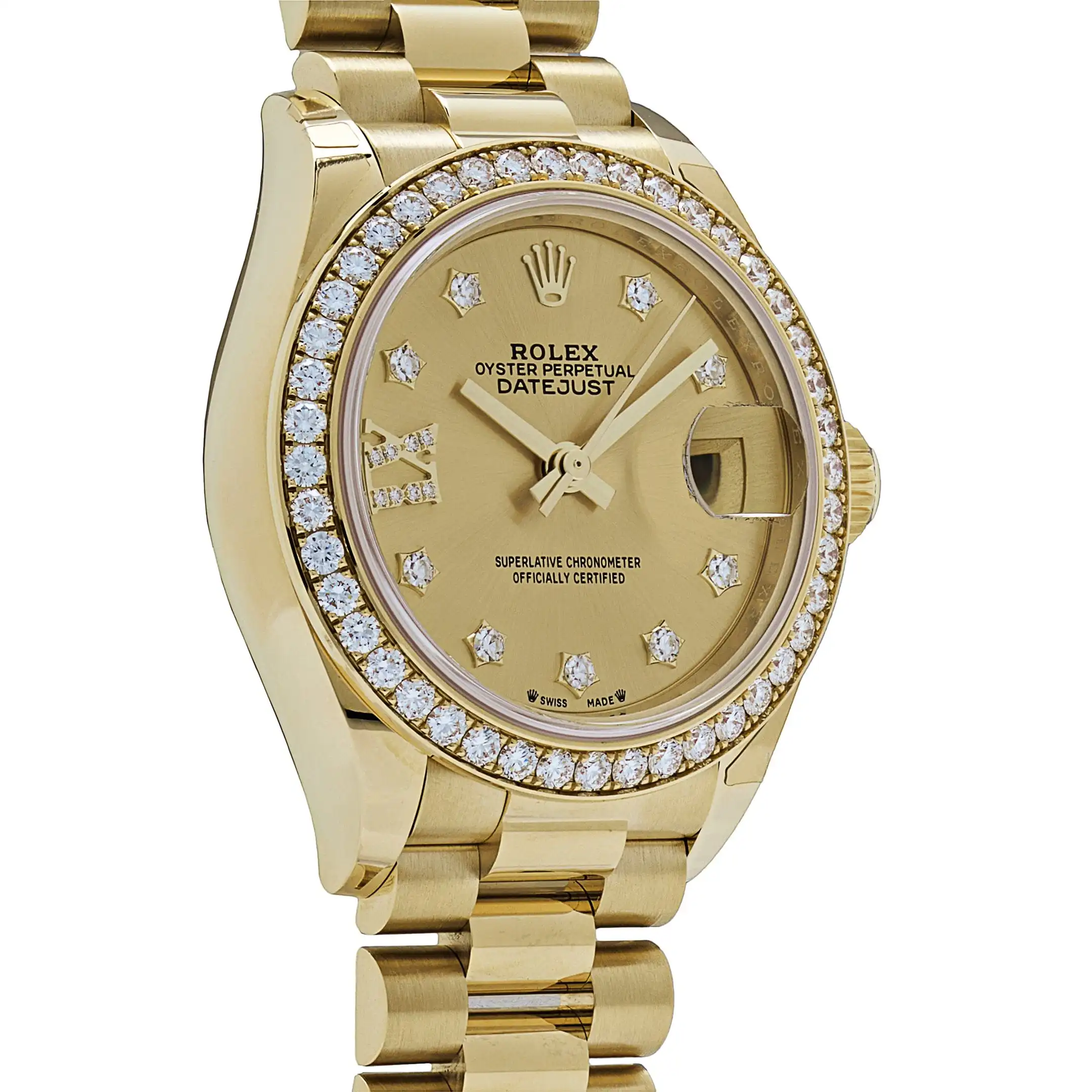 Rolex Datejust Replica 279138RBR ‘Ladies’ Yellow Gold Champagne Diamond Dial President - Image 4