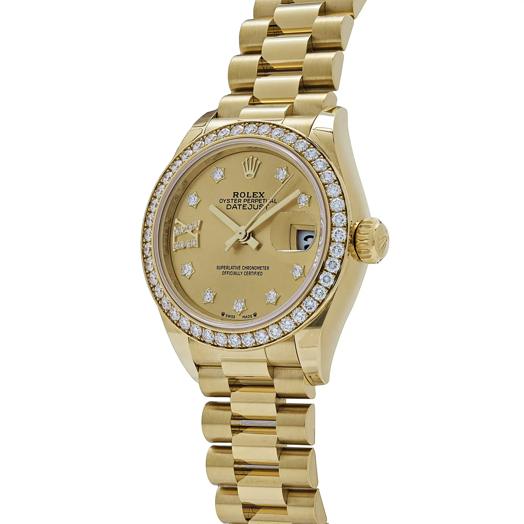 Rolex Datejust Replica 279138RBR ‘Ladies’ Yellow Gold Champagne Diamond Dial President - Image 3