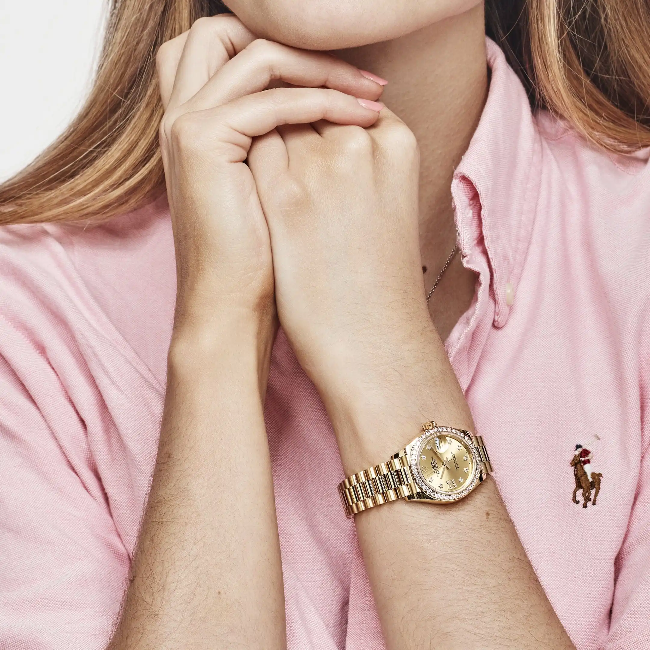Rolex Datejust Replica 279138RBR ‘Ladies’ Yellow Gold Champagne Diamond Dial President - Image 2