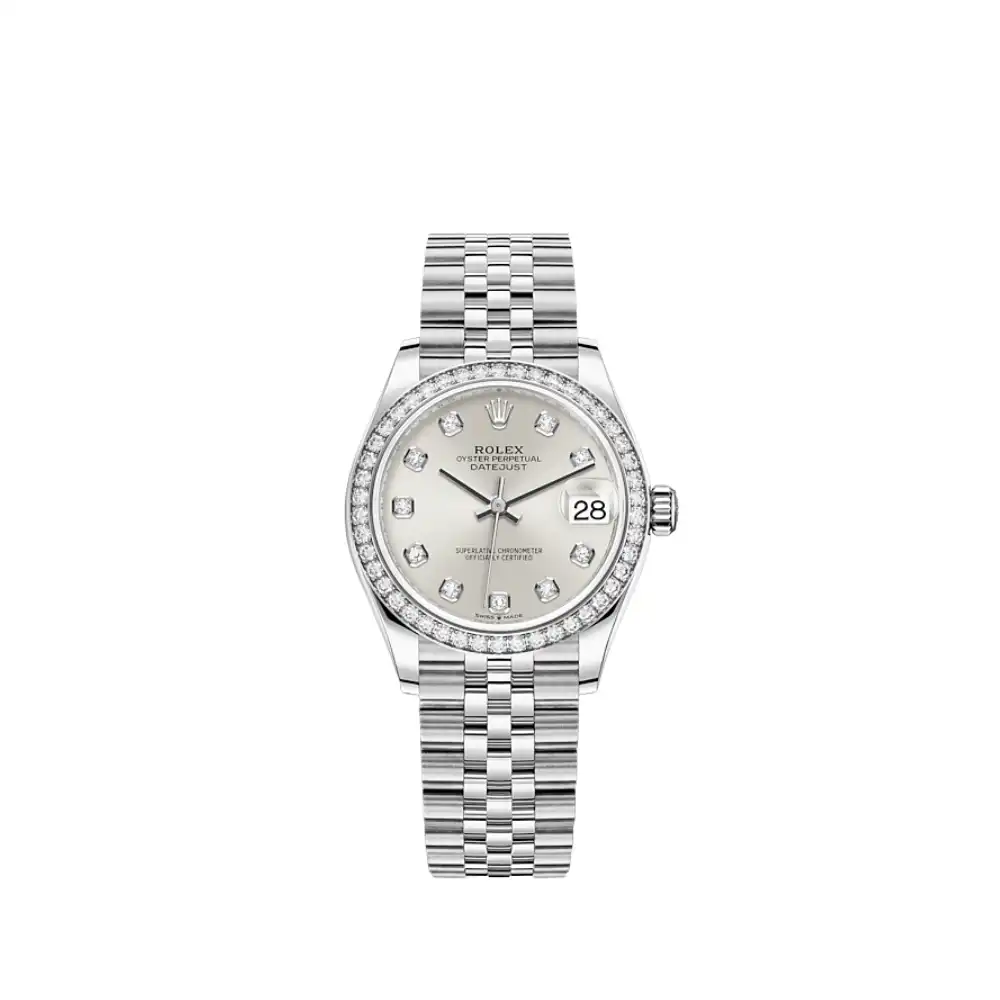 Rolex Datejust Replica 278384RBR Ladies White Gold Stainless Steel Silver Di