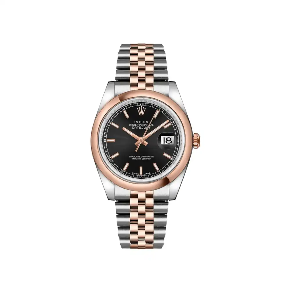 Rolex Datejust Replica 116201 Stainless Steel Rose Gold Black Dial