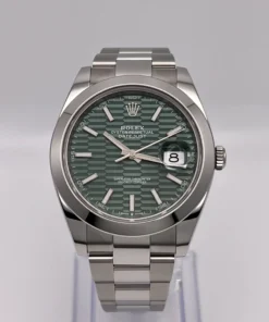 Alternative view of Rolex Datejust Replica 126300 Stainless Steel Green Fluted-Motif Dial Oyster