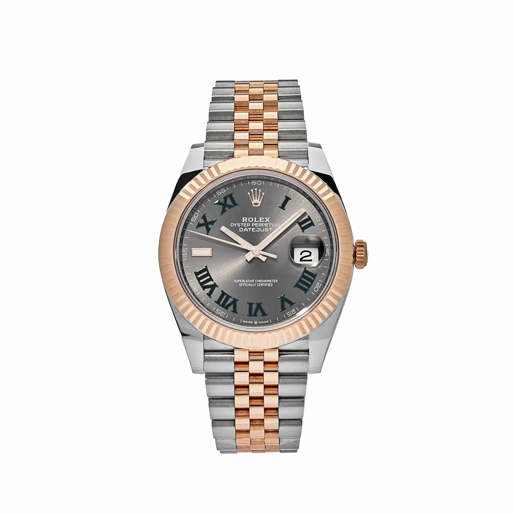 Rolex Datejust Replica 126331 Rose Gold Stainless Steel Wimbledon Dial Jubilee