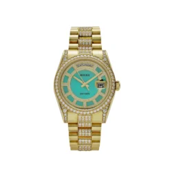 Replica Rolex Day-Date 118388 Yellow Gold Jade Green Dial Diamond Pave Carous