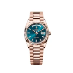 Replica Rolex Day-Date 128235 Rose Gold Blue-Green Baguette Marker Dial