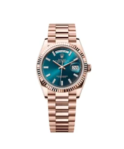 Replica Rolex Day-Date 128235 Rose Gold Blue-Green Baguette Marker Dial