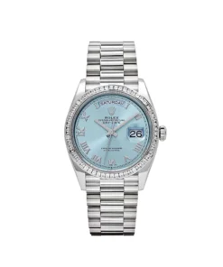 Replica Rolex Day-Date 128396TBR Platinum Ice Blue Dial Diamond Bezel
