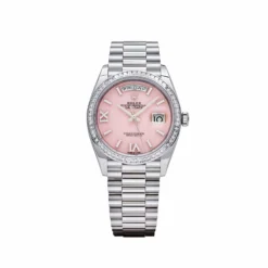 Replica Rolex Day-Date 128396TBR Platinum Pink Opal Diamond Dial and Bezel