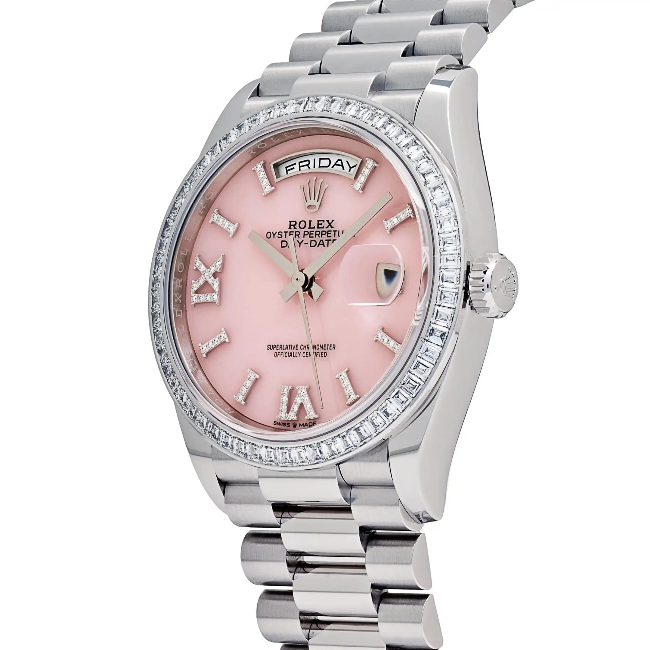 Replica Rolex Day-Date 128396TBR Platinum Pink Opal Diamond Dial and Bezel - Image 4
