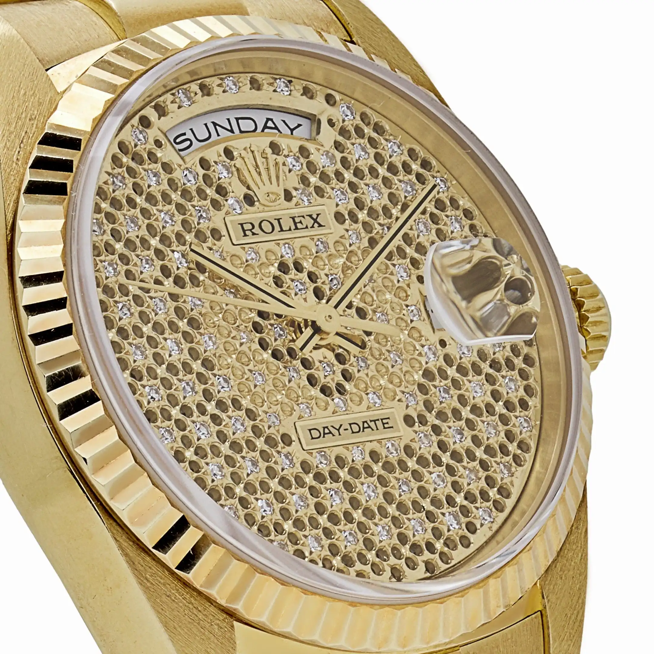 Replica Rolex Day-Date 18238 Yellow Gold Skeleton Pave Diamond Dial - Image 4