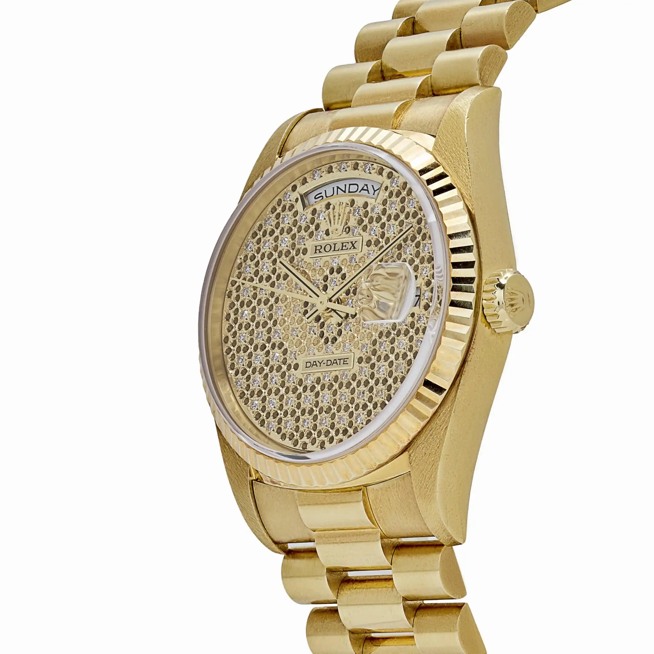 Replica Rolex Day-Date 18238 Yellow Gold Skeleton Pave Diamond Dial - Image 5