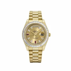 Replica Rolex Day-Date 218398 Yellow Gold Champagne Dial Diamond Bezel