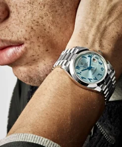 Alternative view of Replica Rolex Day-Date 228206  Platinum Ice Blue Arabic Dial Smooth Dial