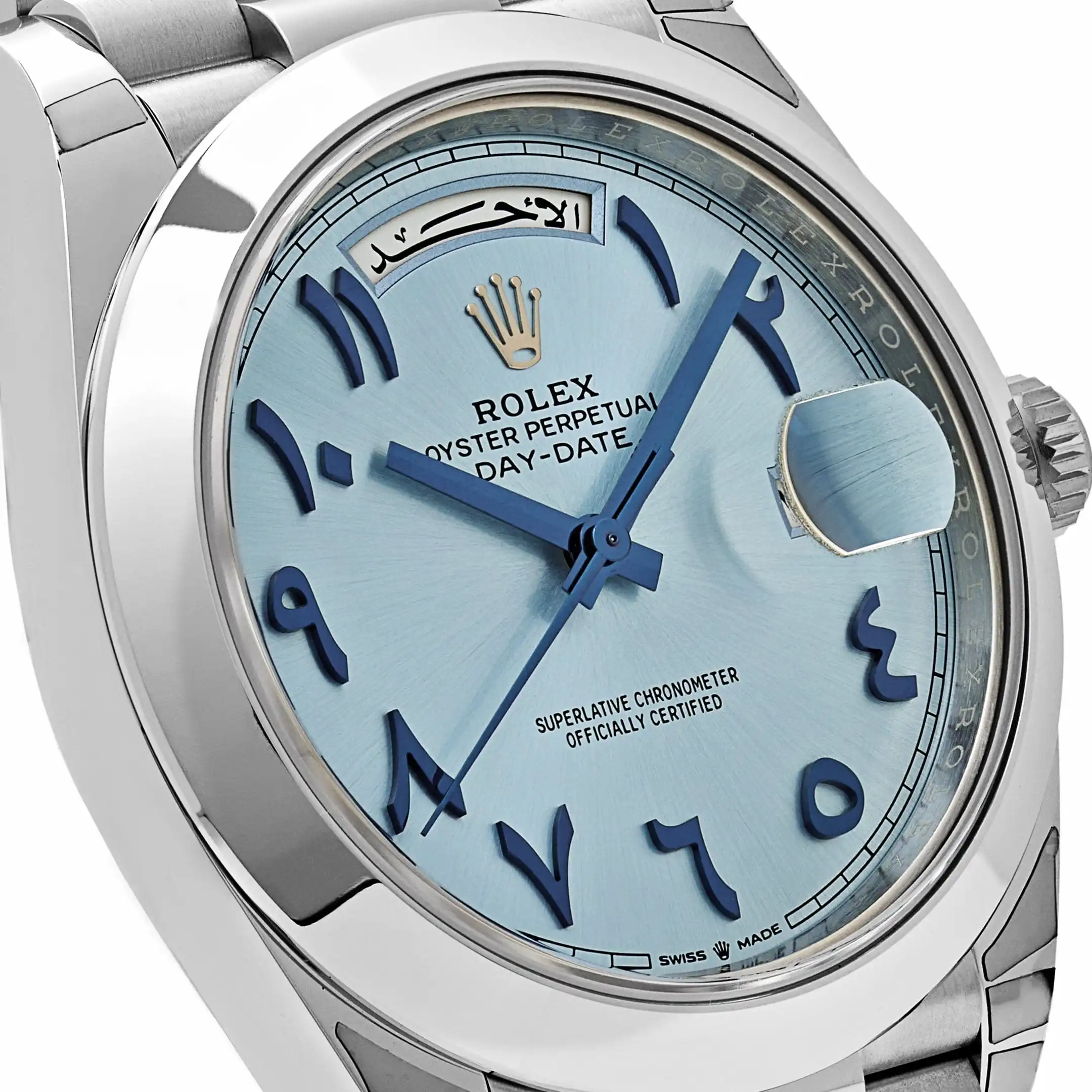 Replica Rolex Day-Date 228206 Platinum Ice Blue Arabic Dial Smooth Dial - Image 5