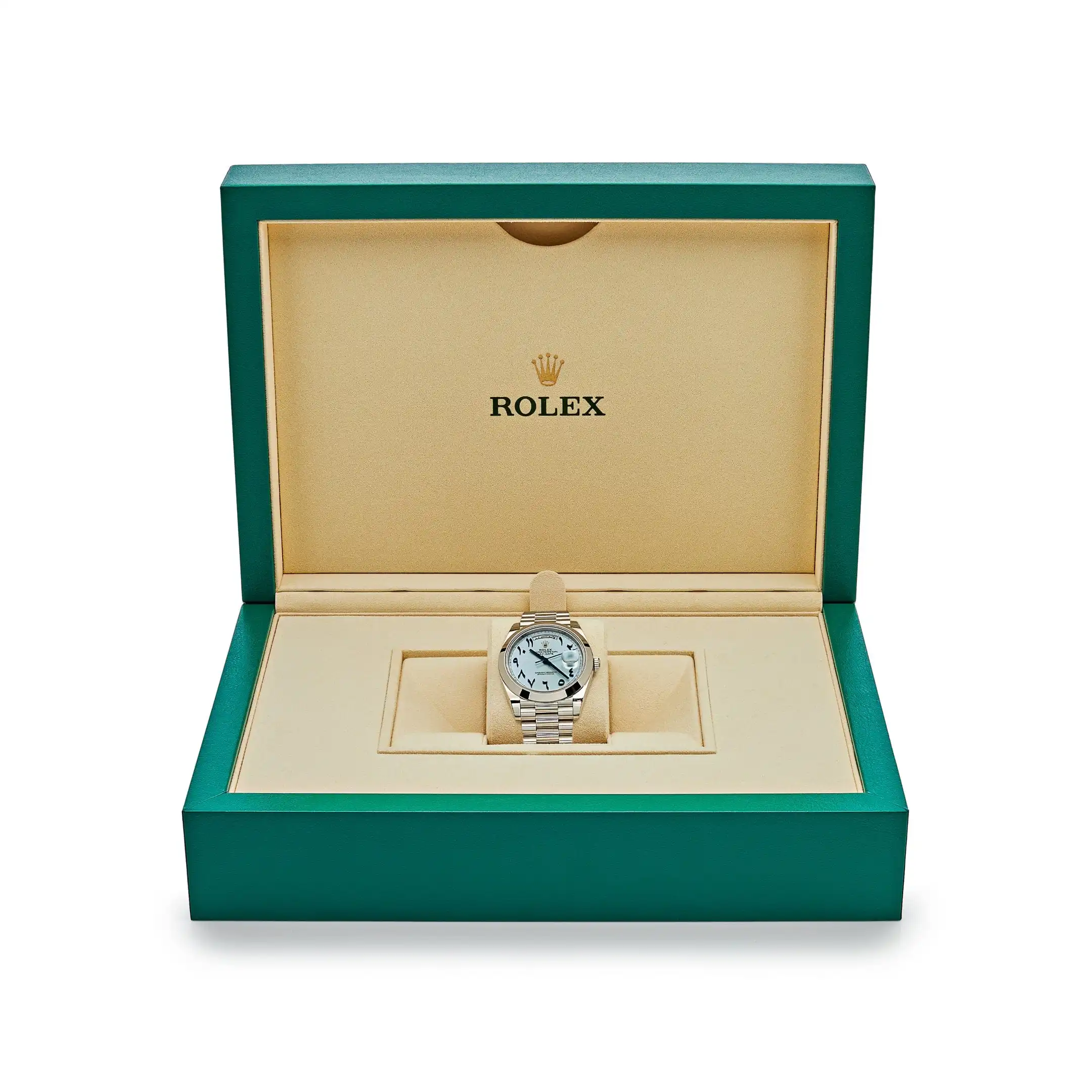Replica Rolex Day-Date 228206 Platinum Ice Blue Arabic Dial Smooth Dial - Image 7