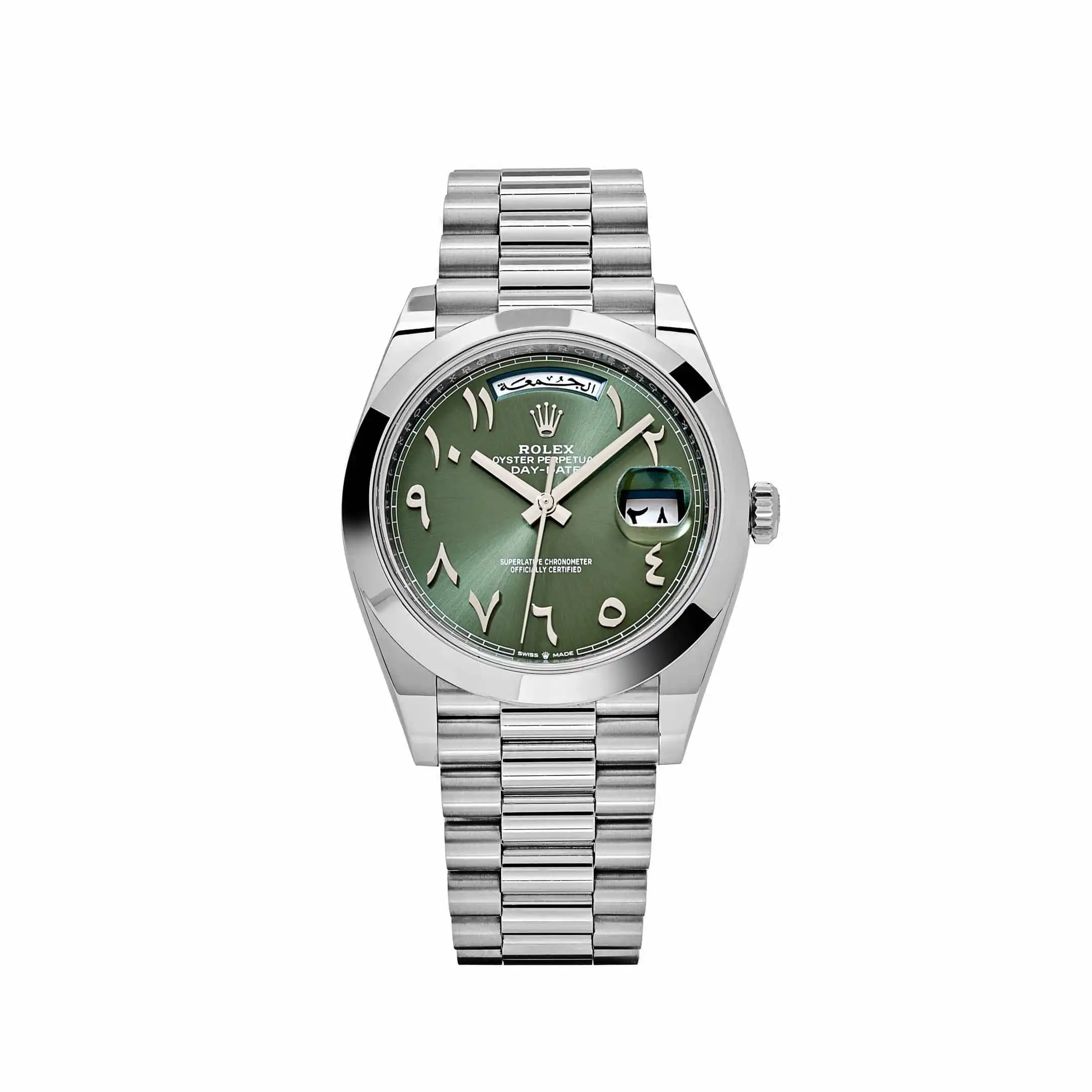 Replica Rolex Day-Date 228206 Platinum Olive Green Arabic Dial