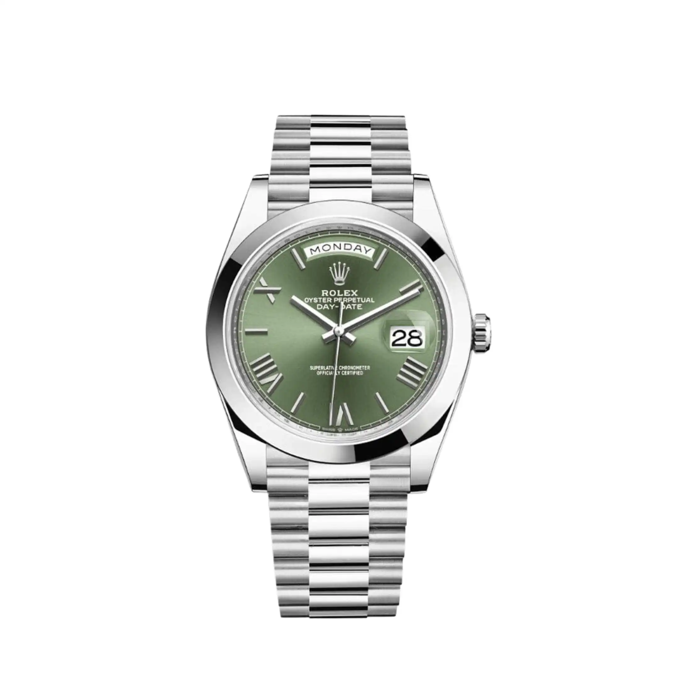 Replica Rolex Day-Date 228206 Platinum President Olive Green Dial