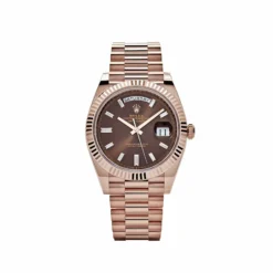 Replica Rolex Day-Date 228235 Rose Gold Chocolate Baguette Diamond Dial