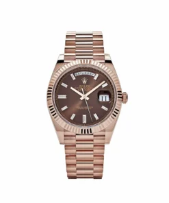 Replica Rolex Day-Date 228235 Rose Gold Chocolate Baguette Diamond Dial