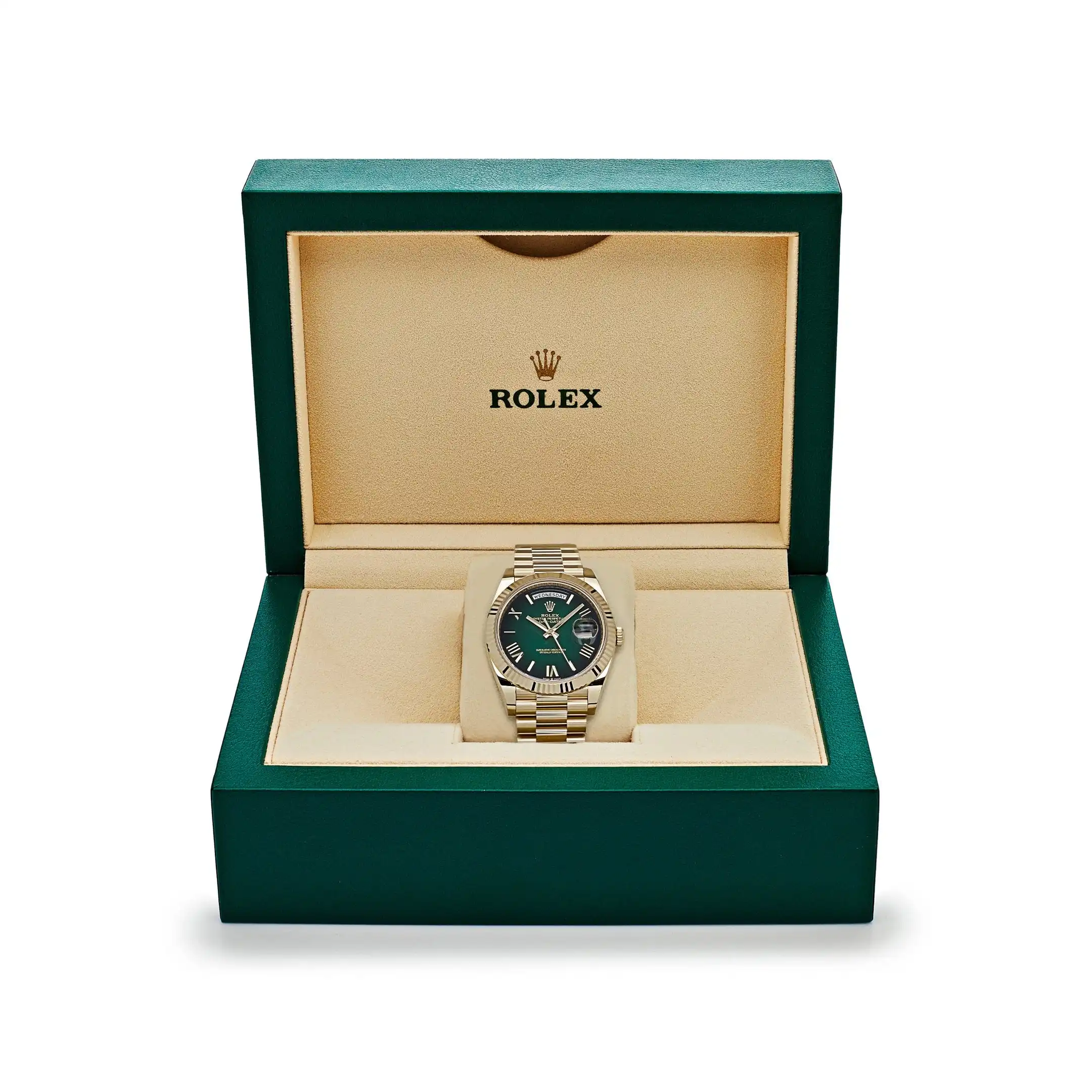 Replica Rolex Day-Date 228238 Yellow Gold Green Ombre Roman Numeral Dial - Image 7