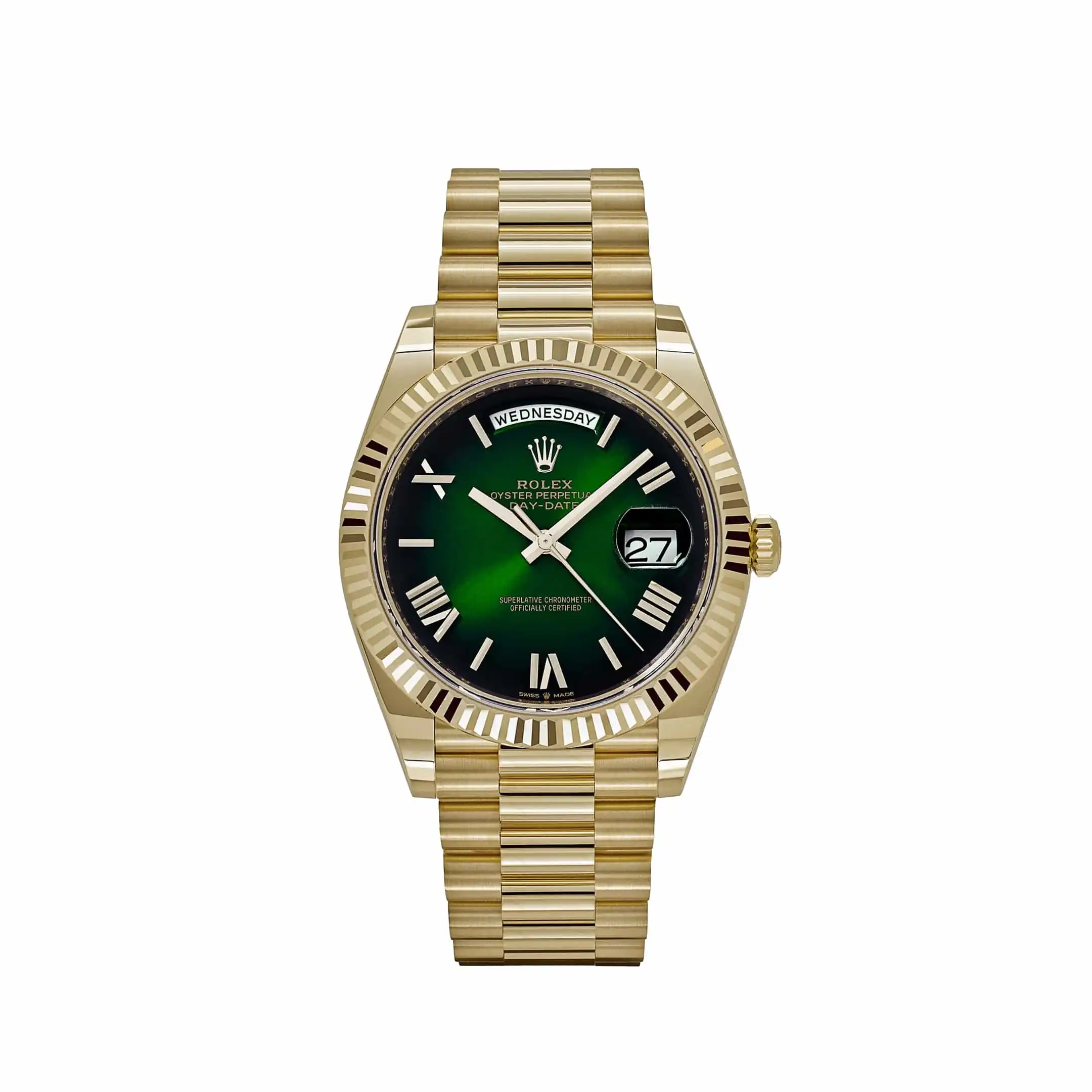 Replica Rolex Day-Date 228238 Yellow Gold Green Ombre Roman Numeral Dial