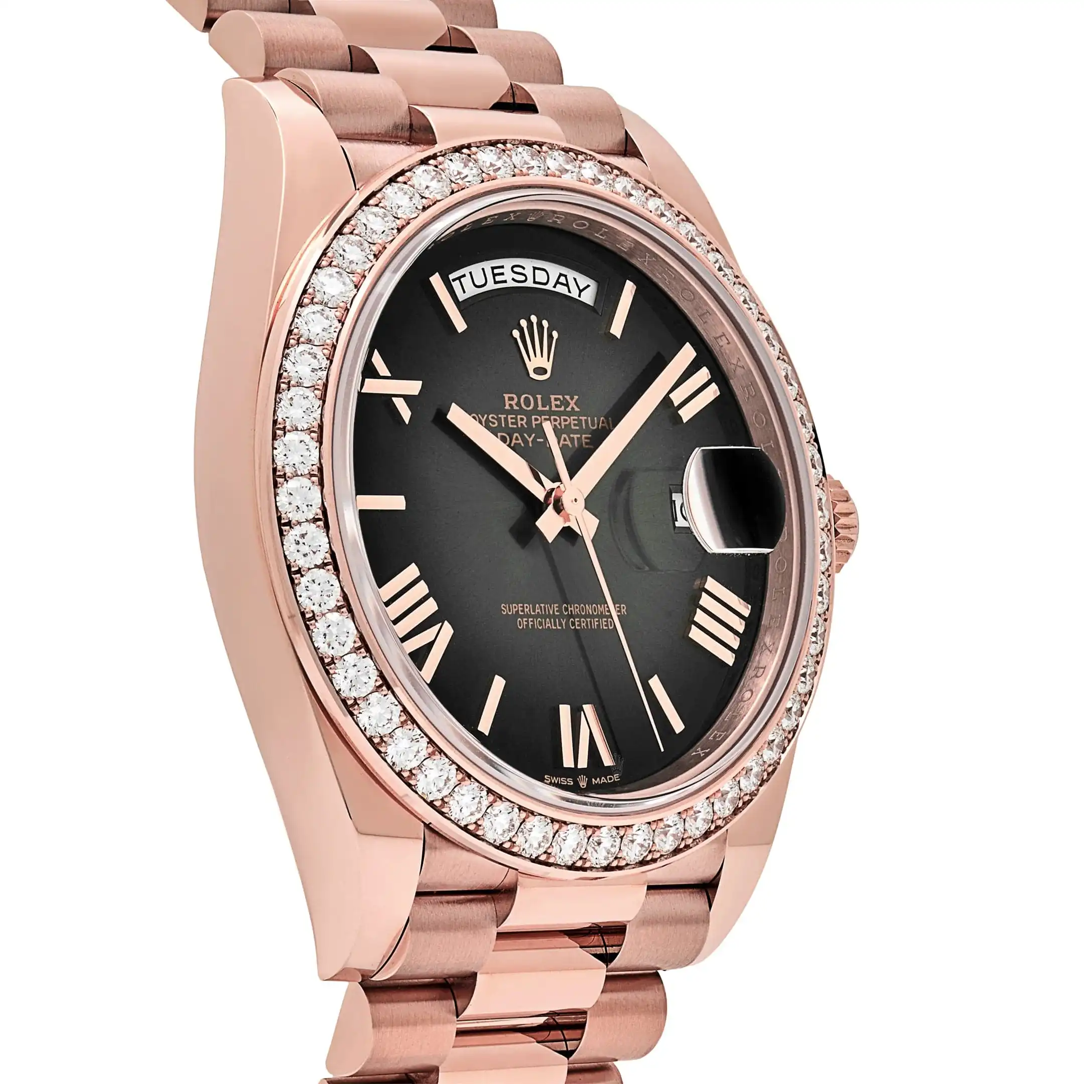 Replica Rolex Day-Date 228345RBR Rose Gold Diamond Bezel Slate Ombre Dial - Image 4