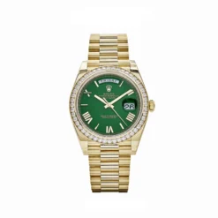 Replica Rolex Day-Date 228348RBR Yellow Gold Green Roman Numeral Dial Diamond Bezel