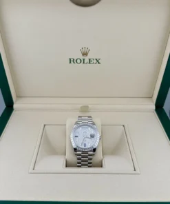 Alternative view of Replica Rolex Day-Date 228396TBR Platinum Diamond Bezel Diamond-Paved Sapphire Dial