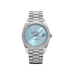 Replica Rolex Day-Date 228396TBR Platinum Diamond Bezel Ice Blue Diamond Dial