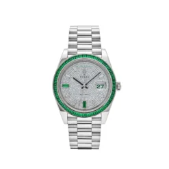 Replica Rolex Day-Date 228396TEM Platinum Diamond Dial Emerald Bezel