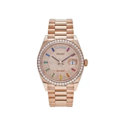 Replica Rolex Day-Date 128345RBR Rose Gold Rainbow Diamond Pave Dial