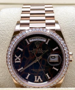 Alternative view of Replica Rolex Day-Date 128345RBR Rose Gold Eisenkiesel Diamond Dial