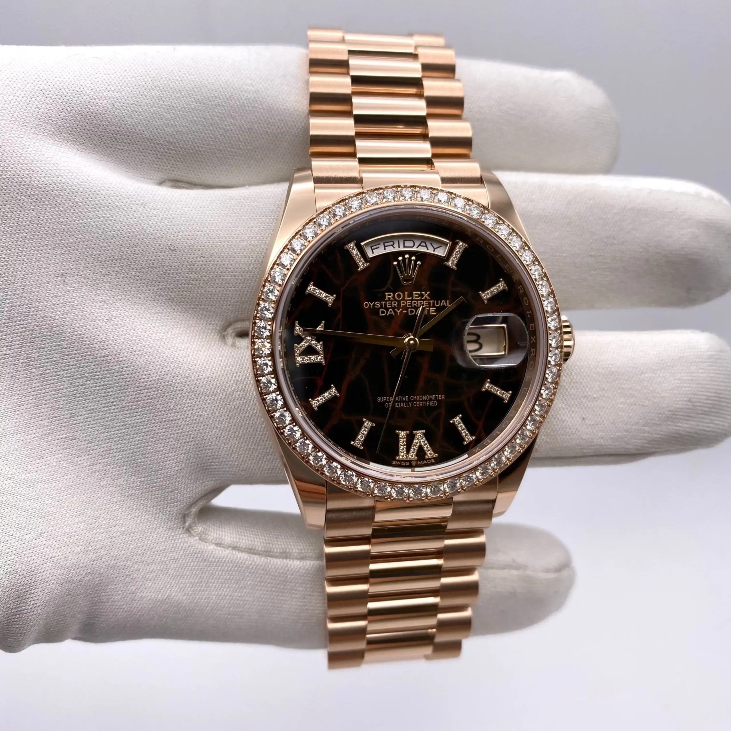 Replica Rolex Day-Date 128345RBR Rose Gold Eisenkiesel Diamond Dial - Image 3