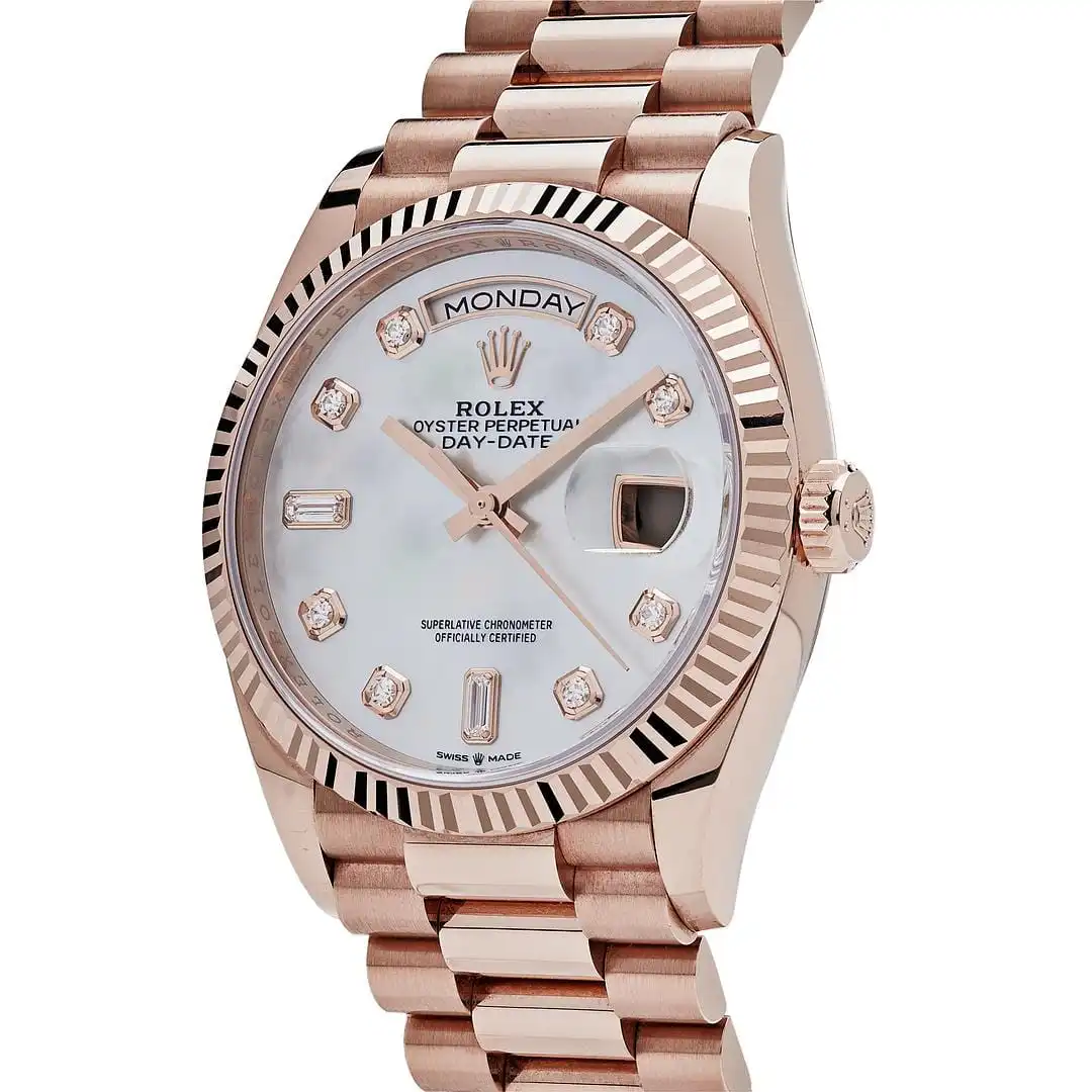 Replica Rolex Day-Date 128235 Rose Gold Mother of Pearl Diamond Dial - Image 4