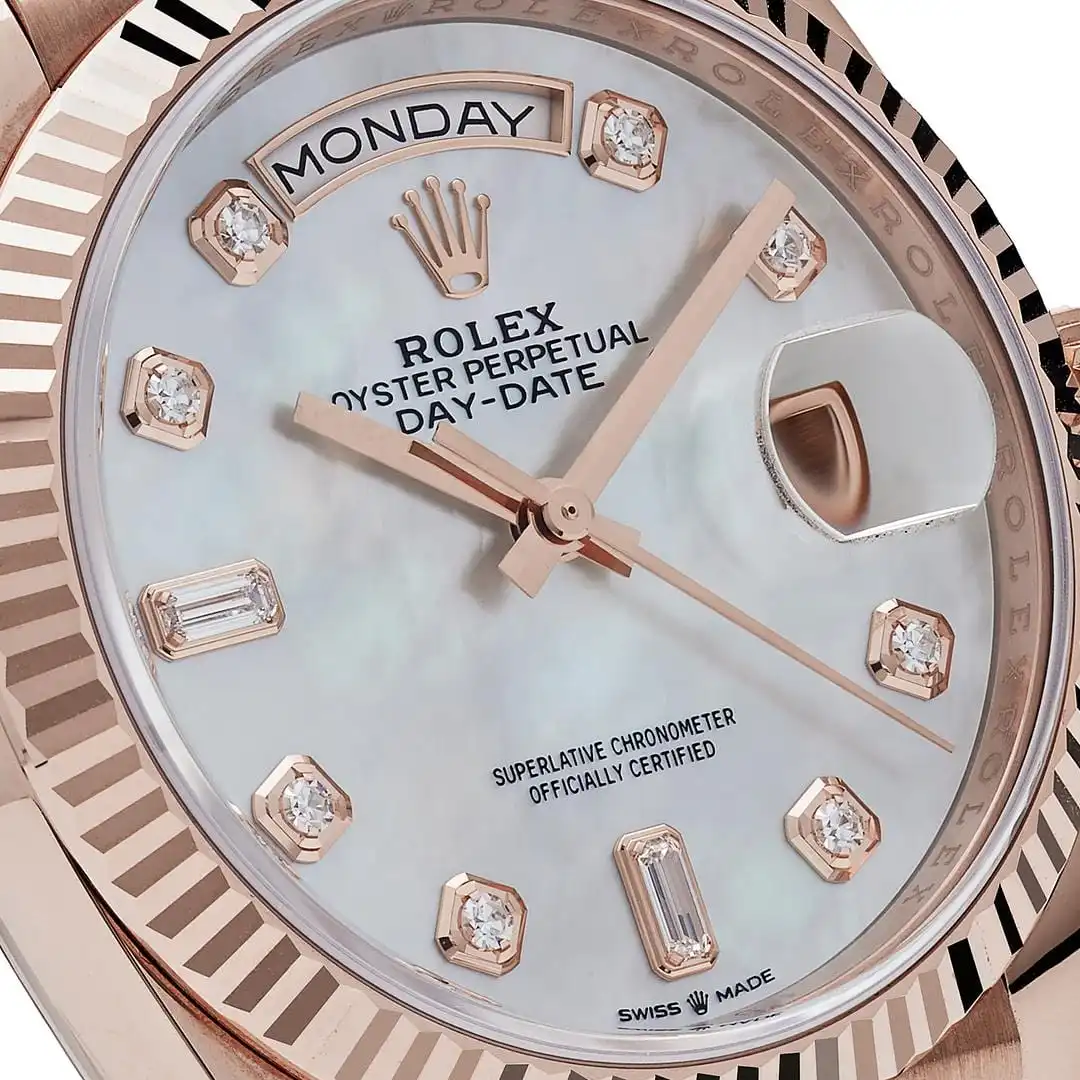 Replica Rolex Day-Date 128235 Rose Gold Mother of Pearl Diamond Dial - Image 6