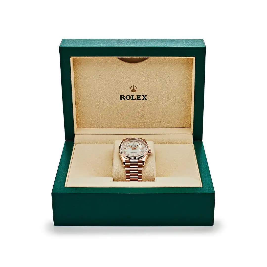 Replica Rolex Day-Date 128235 Rose Gold Mother of Pearl Diamond Dial - Image 8