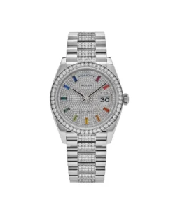 Replica Rolex Day-Date 128349RBR White Gold Diamond Bezel Diamond-Paved Set