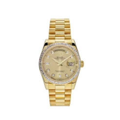 Replica Rolex Day-Date 118398BR Yellow Gold Diamond Bezel Champagne Diamond Dial