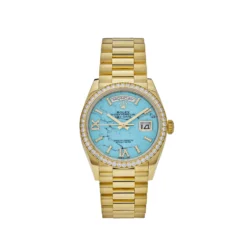 Replica Rolex Day-Date 128348RBR Yellow Gold Diamond Bezel Turquoise Diamond Dial