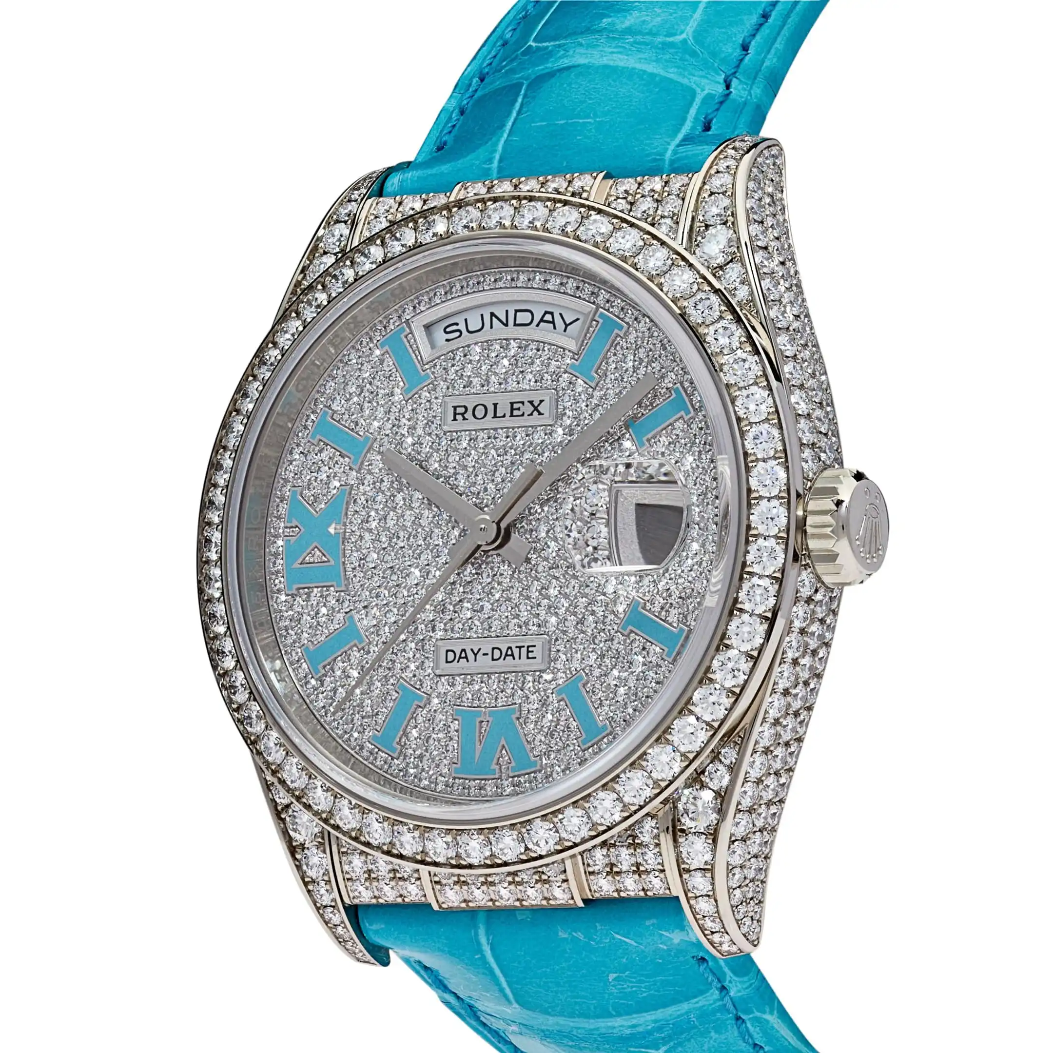 Rolex Day-Date 128159RBR White Gold Diamond Roman Dial - Image 4