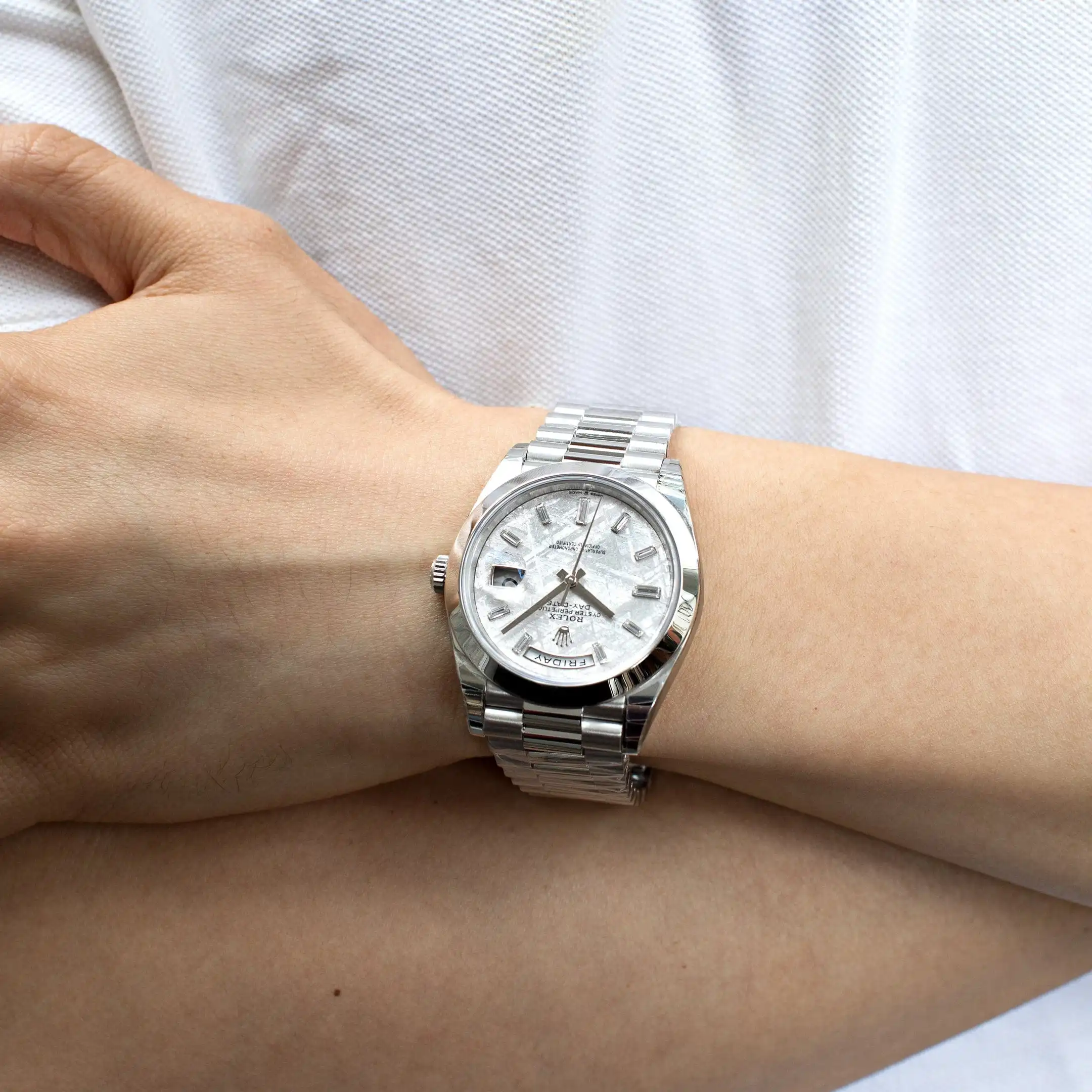 Replica Rolex Day-Date 228206 Platinum Meteorite Diamond Dial - Image 2