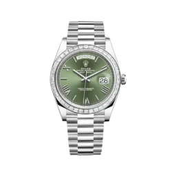 Replica Rolex Day-Date 228396TBR Platinum Olive Green Dial Diamond Bezel