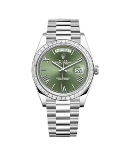 Replica Rolex Day-Date 228396TBR Platinum Olive Green Dial Diamond Bezel