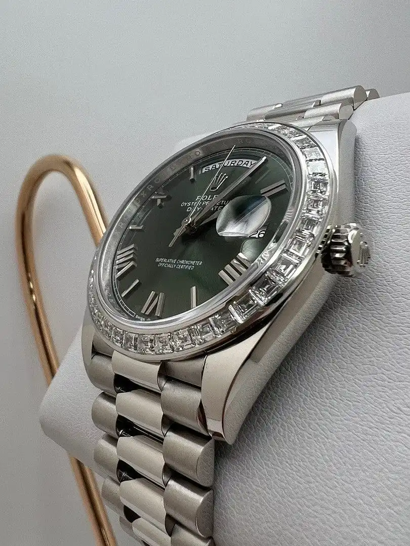 Replica Rolex Day-Date 228396TBR Platinum Olive Green Dial Diamond Bezel - Image 3