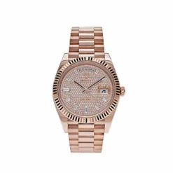 Replica Rolex Day-Date 228235 Rose Gold Baguette Diamond Paved Dial