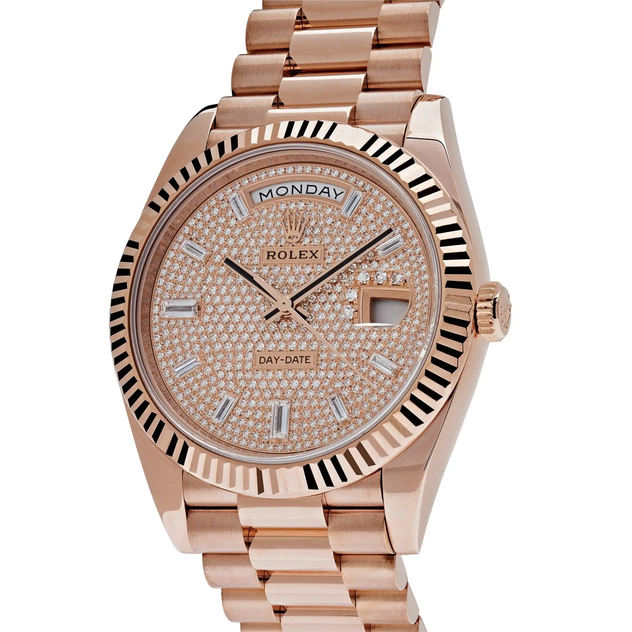 Replica Rolex Day-Date 228235 Rose Gold Baguette Diamond Paved Dial - Image 3